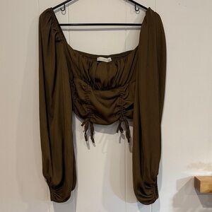 Chic Ruched Brown Blouse for Women